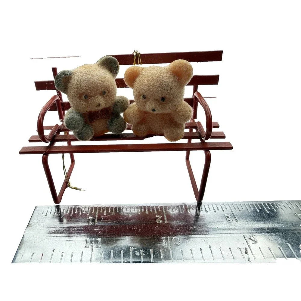 Vintage Avon Miniature Teddy Bear Collection Christmas Ornament Flocked Bears